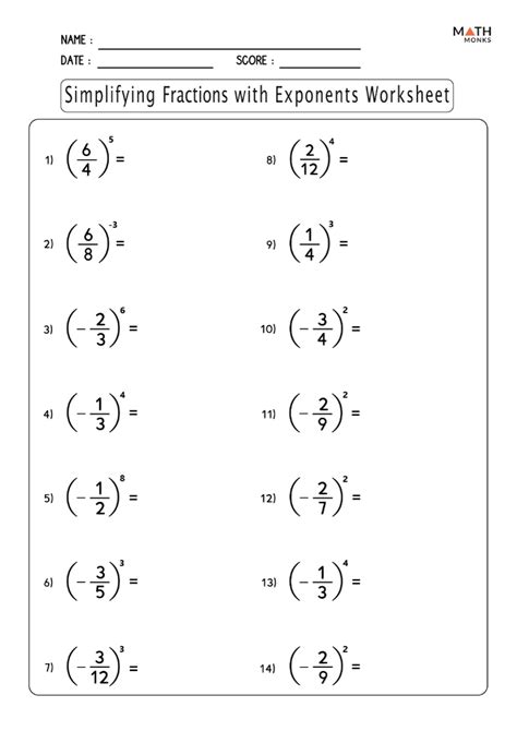 Simplifying Fractions Worksheets Math Monks