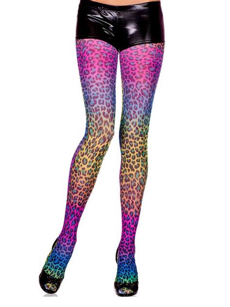 luxury divas rainbow color leopard print hosiery tights
