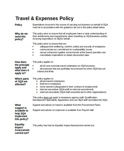 This is a standard travel policy and procedures form. Travel Policy Template | shatterlion.info