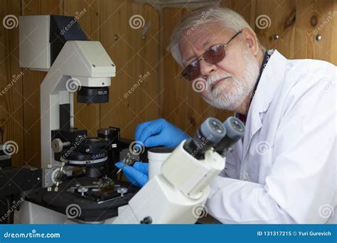 Senior Male Researcher Carrying Out Scientific Research In A Lab Stock