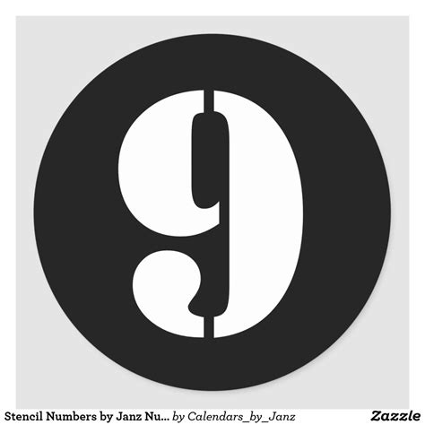 Stencil Numbers By Janz Number 9 Nine Black Classic Round Sticker