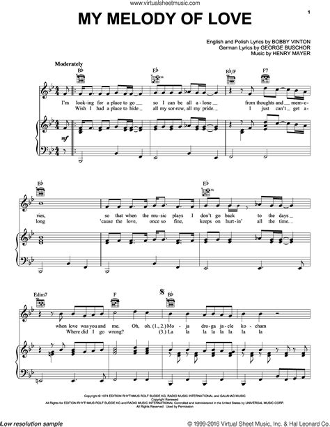 Vinton My Melody Of Love Sheet Music For Voice Piano Or Guitar