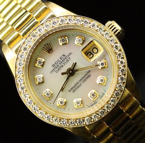 Rolex Ladies Datejust Date President 18k Gold Diamond Dialbezel Watch