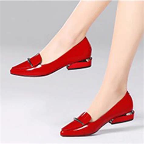 Pumps Low Heel Leather Shoes Women Pointed Toe Red Bottom Platform