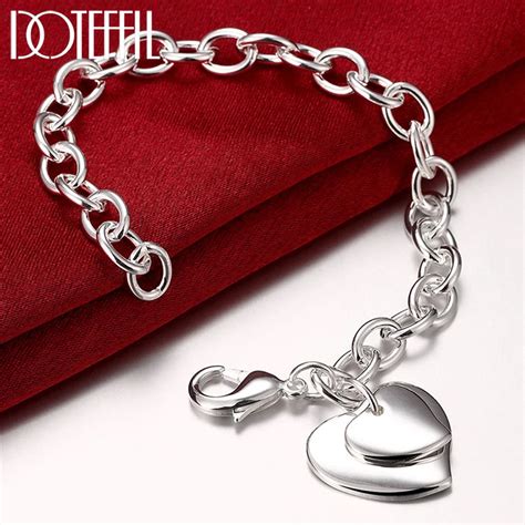 Doteffil 925 Sterling Silber Doppel Herz Anhänger Armband Für Frau