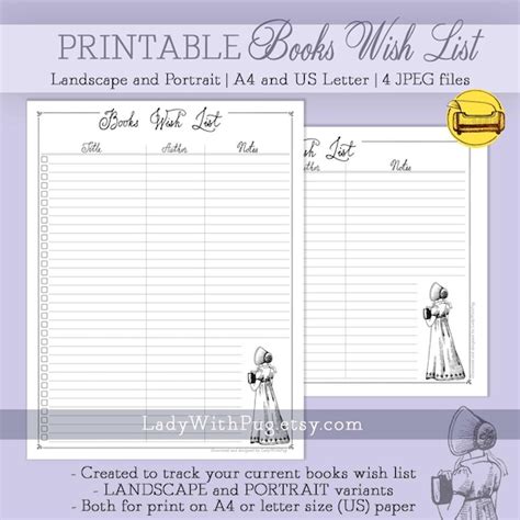 Books Wish List Books To Buy Log Printable Template Regency Etsy