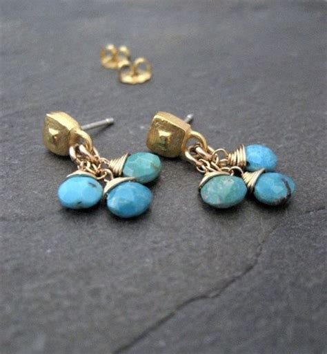 Turquoise Cluster Dangle Earrings Sleeping Beauty Drops Etsy