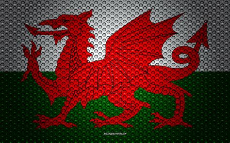 Download Wallpapers Flag Of Wales 4k Creative Art Metal Mesh Texture