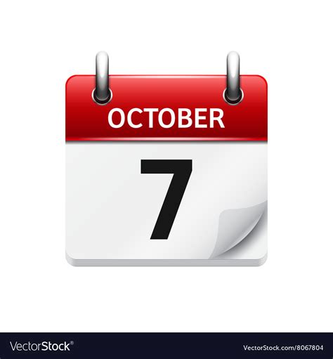 October 7 Flat Daily Calendar Icon Date Royalty Free Vector