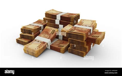 Stack Of 200 South African Rand Notes 3d Rendering Of Bundles Of