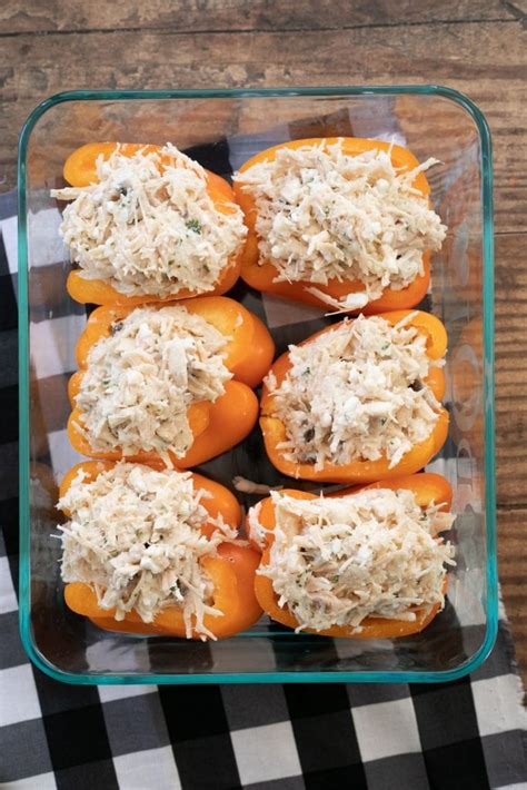 Chicken Stuffed Peppers Yellow Glass Dish Keto Low Carb Thm S
