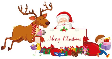 Merry Christmas Sign With Santa And Reindeer 696133 Vector Art At Vecteezy