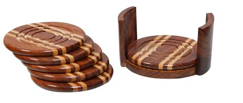 Wooden Coaster Set Elegant Wood Accessories Happy Hour 5pm