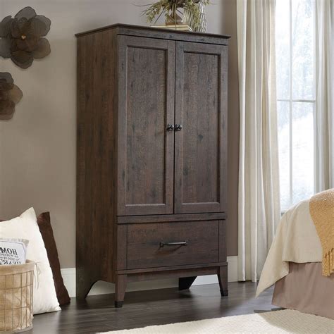 Bedroom Storage Armoire Wardrobe Cabinet in Dark Brown Oak Finish