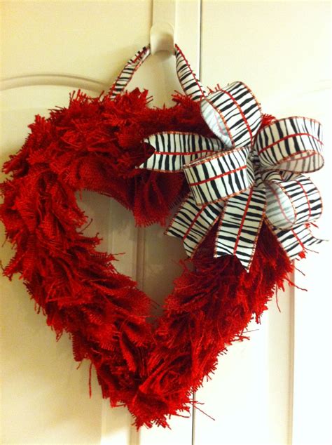 Red Burlap Valentine Heart Wreath Zebra Stripe Bow 2800 Via Etsy