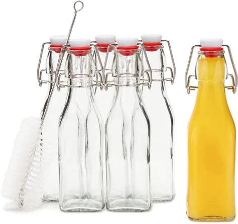 6 Pack 8 Oz Swing Top Glass Bottles With Stoppers And 1 Cleaning Brush For Homemade