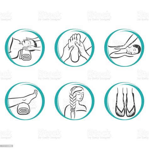 Spa Massage Therapy Icons Stock Illustration Download Image Now Leg Line Art Massaging