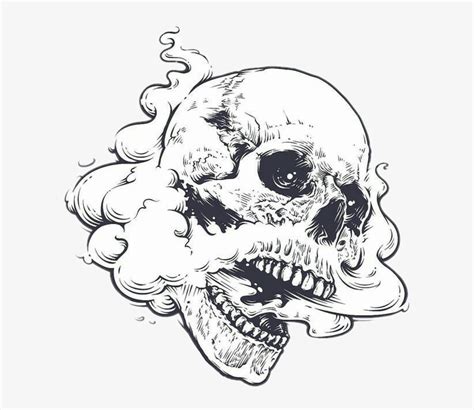 Dark Edgy Skull Art Smoke Weed High Skull Open Mouth Drawing