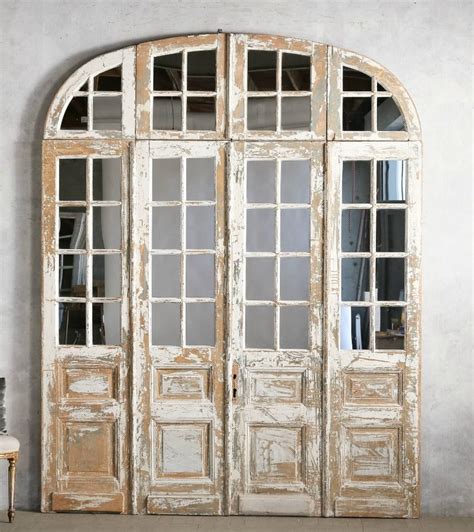 Antique Mirrored Shabby Chateau Doors Arched Transom Antique French
