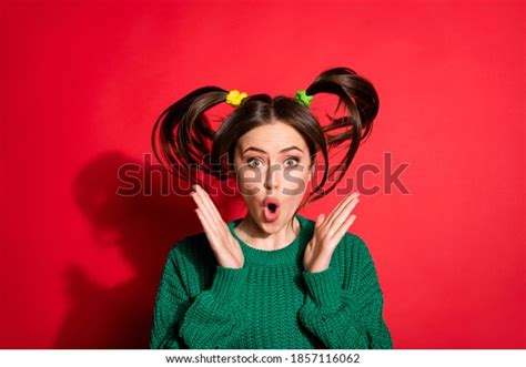 Photo Funny Surprised Young Woman Dressed Stock Photo 1857116062