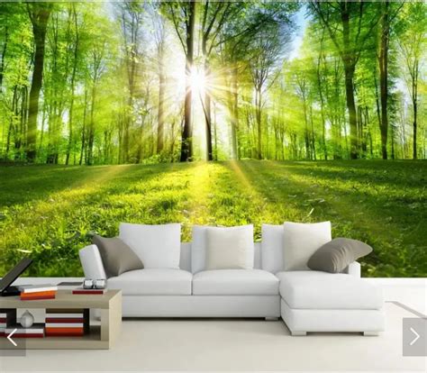 Buy 3d Sun Forest Tree Wall Murals For Living Room Scenery Wallpaper Mural