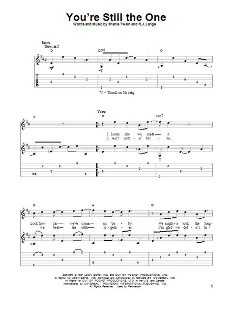 (c) 1998 mercury records, a division of umg recordings, inc. You're Still The One Sheet Music | Shania Twain | Solo Guitar