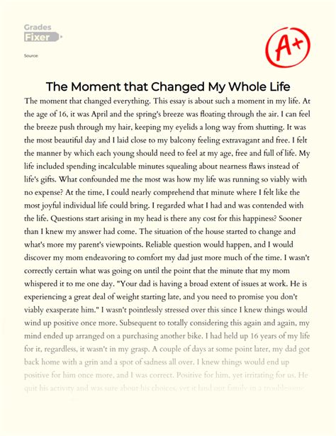 The Moment That Changed Everything Personal Experience Essay Example