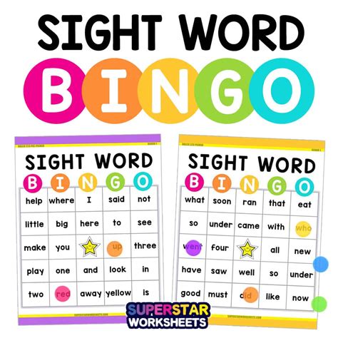 Sight Word Bingo Superstar Worksheets