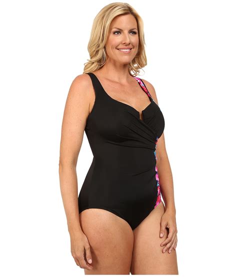 Miraclesuit Plus Size Garland Escape Swimsuit In Black Pink Lyst