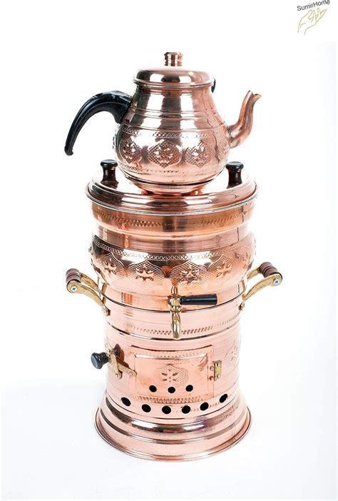 Copper Charcoal Samovar Semaver With Teapot 4L Turkish Russian