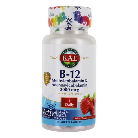 Kal Vitamin B12 Methylcobalamin And Adenosylcobalamin Mixed Berry 2000 Mcg 60 Micro Tablets