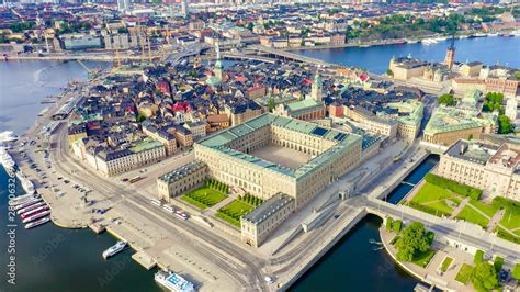 Stockholm Sweden Royal Palace In Stockholm Kungliga Slottet Aerial View From Drone Stock