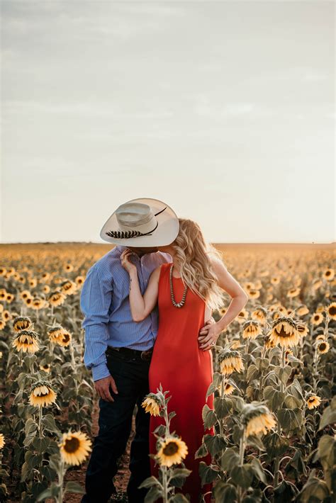 J Smith Photography Western Oklahoma Couples Engagement Photo Session In Sunflower Field