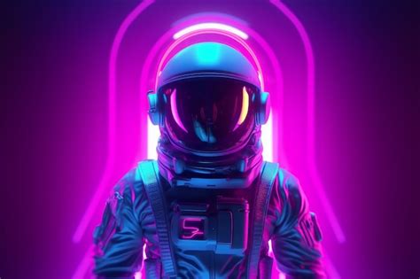 Premium Ai Image Astronaut Retro Neon Spaceman Event Generate Ai