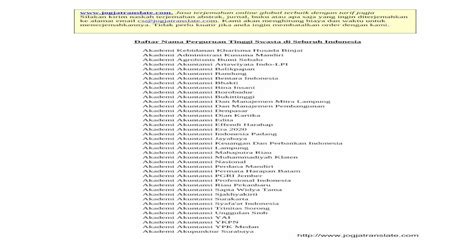Daftar Nama Perguruan Tinggi Swasta Di Seluruh Indonesiajogjatranslate