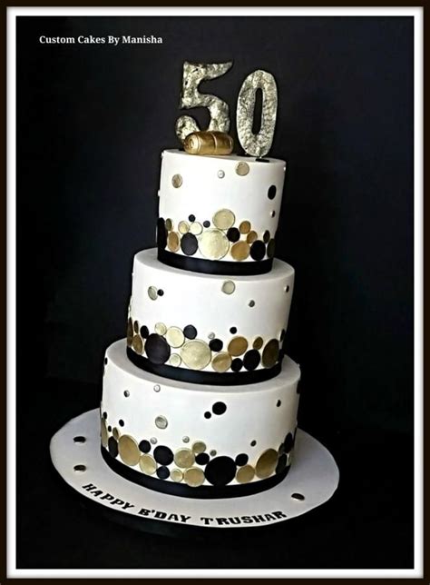 Whiteblack And Gold Champagne Themed 50th Bday Cake 50th Birthday