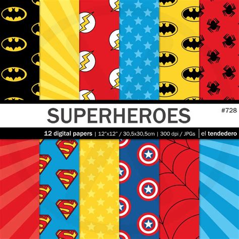 Superhero Digital Paper Pack Superheroes With By Eltendedero