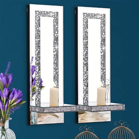 Aeveco Crystal Crush Diamond Mirrored Candle Sconces Silver Wall