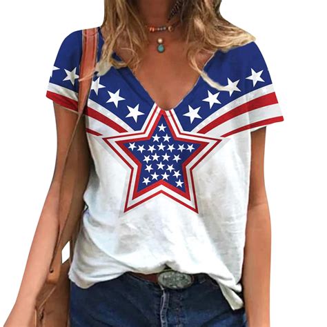 LEEy World Womens Tops Plus Size American Flag Shirt Women Th Of July Shirts Patriotic Cold