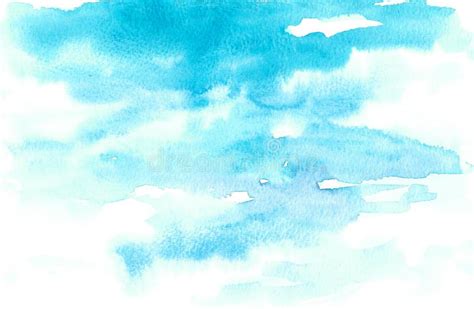 Hand Painted Watercolor Background Abstract Texture Blue Sky Stock