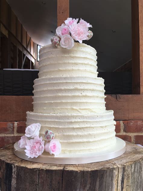 Rustic Buttercream Ruffle Wedding Cake With Handmade Sugar Roses