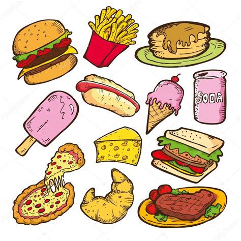 Conjunto de la doodle de comida chatarra Archivo Imágenes Vectoriales