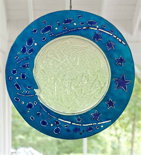 Handcrafted Lighted Blue Moon Metal And Glass Wall Art Wind And Weather