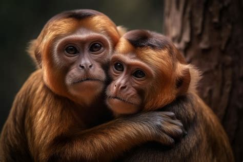 Premium Ai Image Two Monkeys Hugging Each Other One Of Which Is A