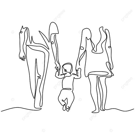 Continuous One Single Line Drawing Of Family Walking ...