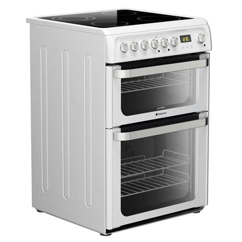 hotpoint hue61ps 60cm ultima double oven cooker in white ceramic hob