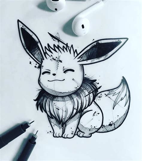Adventure Original Ink Drawing Pokemon Fanart Gotcha Eevee