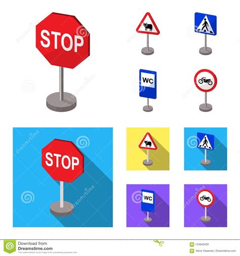 Different Types Of Road Signs Cartoonflat Icons In Set