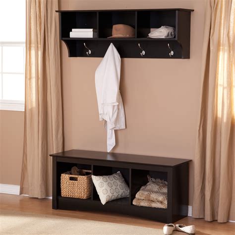 Prepac Sonoma Black Triple Cubby Bench And Coat Rack Set From Hayneedle