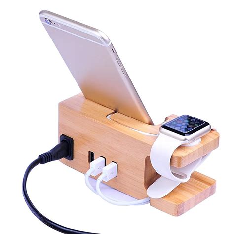 15w 3a 3 Port Usb Bamboo Wood Charging Station Dual Charging Station